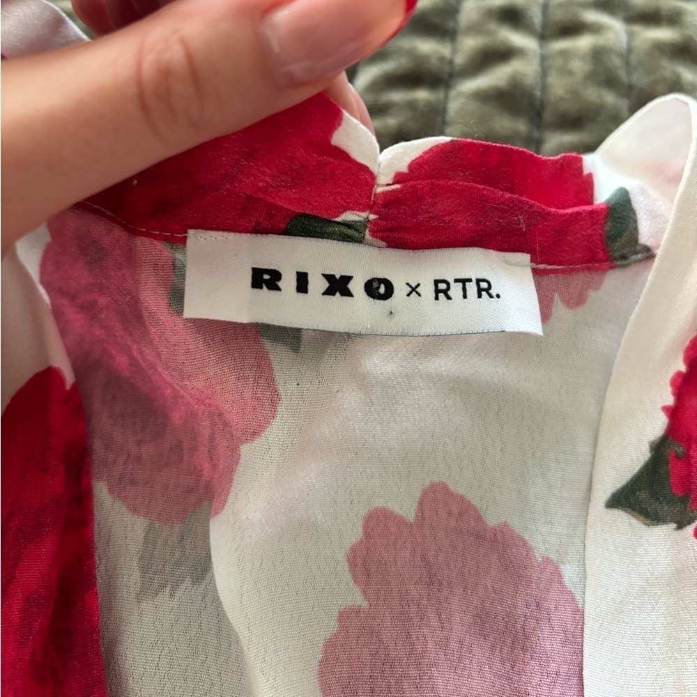 Rixo x Rent The Runway Hebe Floral Mini Dress Pink Long Sleeve V Neck Size S - Picture 6 of 6